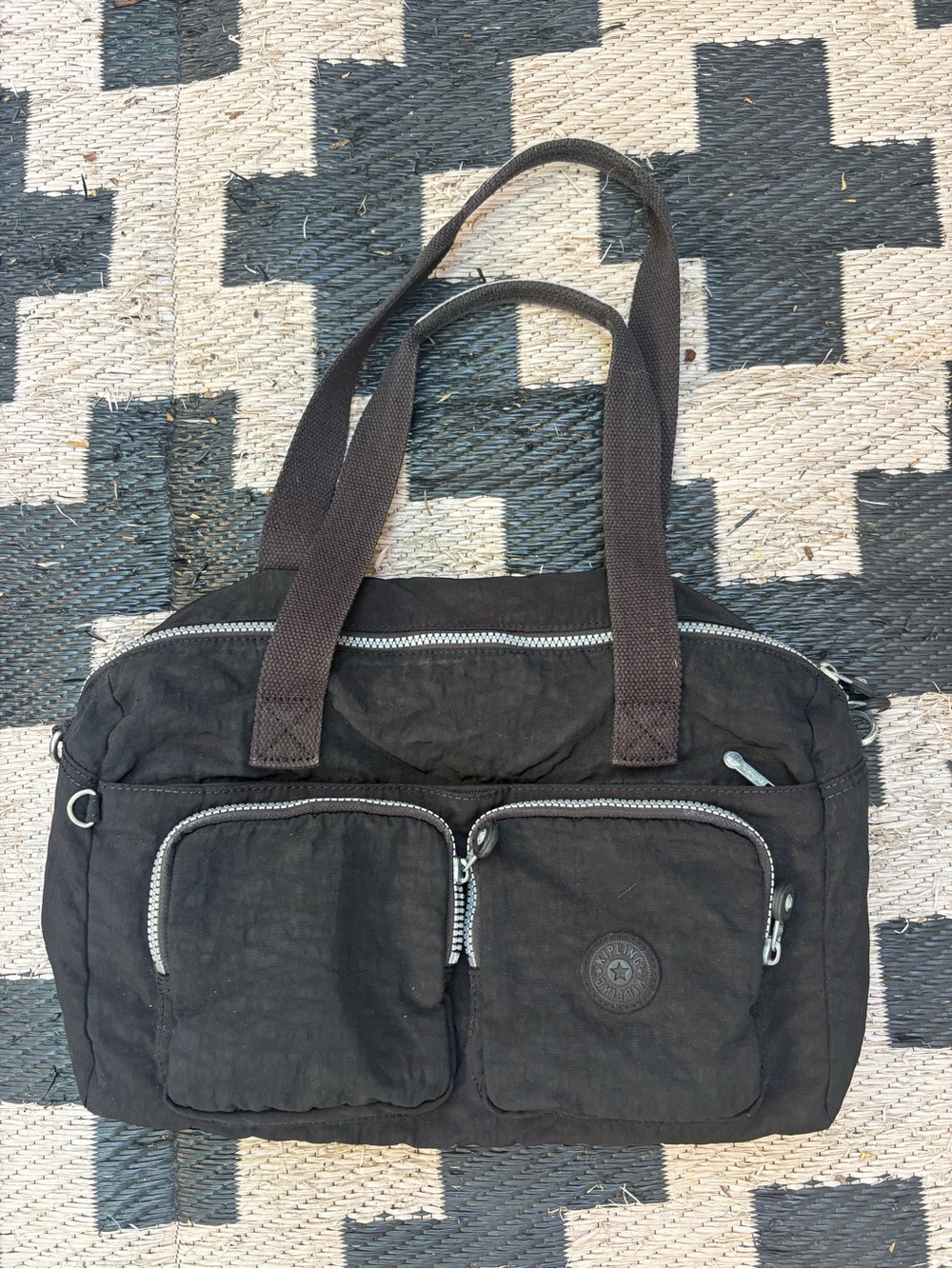 Kipling Defea Black Nylon Handbag Shoulder Bag Multi Pocket Satchel Purse